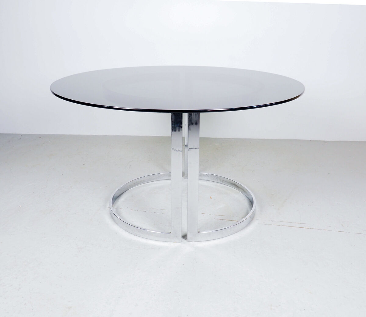 Milo Baughman chrome and smoked glass dinner table, 1970's