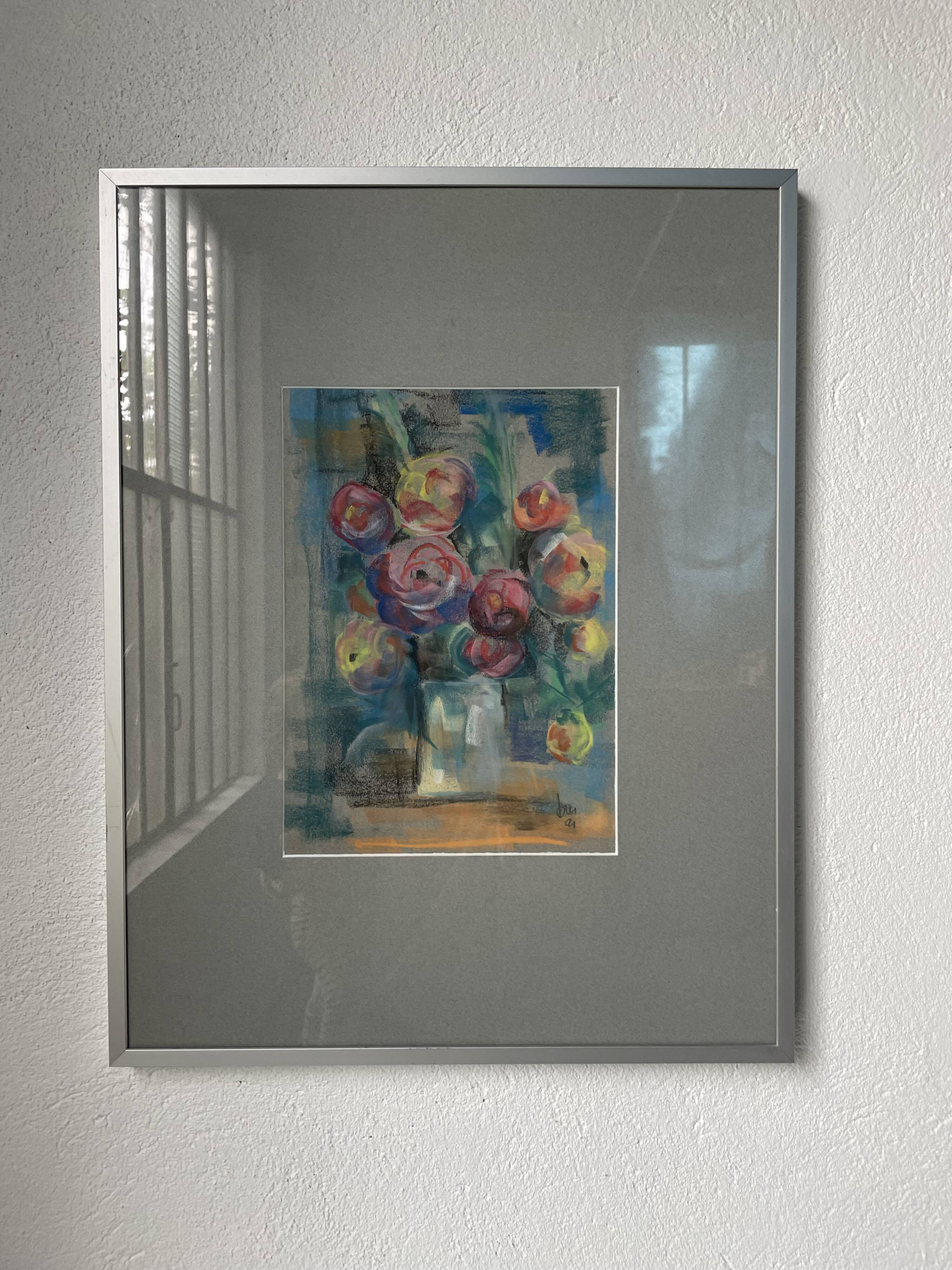 Oil chalk drawing flowers