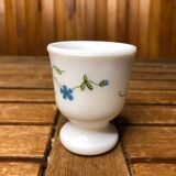 Set of 4 white opaline glass egg cups blue flower decor france vintage #a519