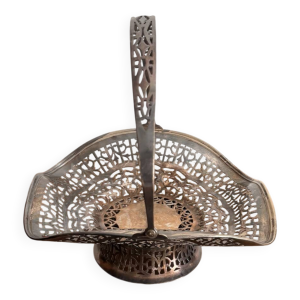 Corbeille Panière Fruit Pain Métal Argenté Ajouré Vintage Art Déco