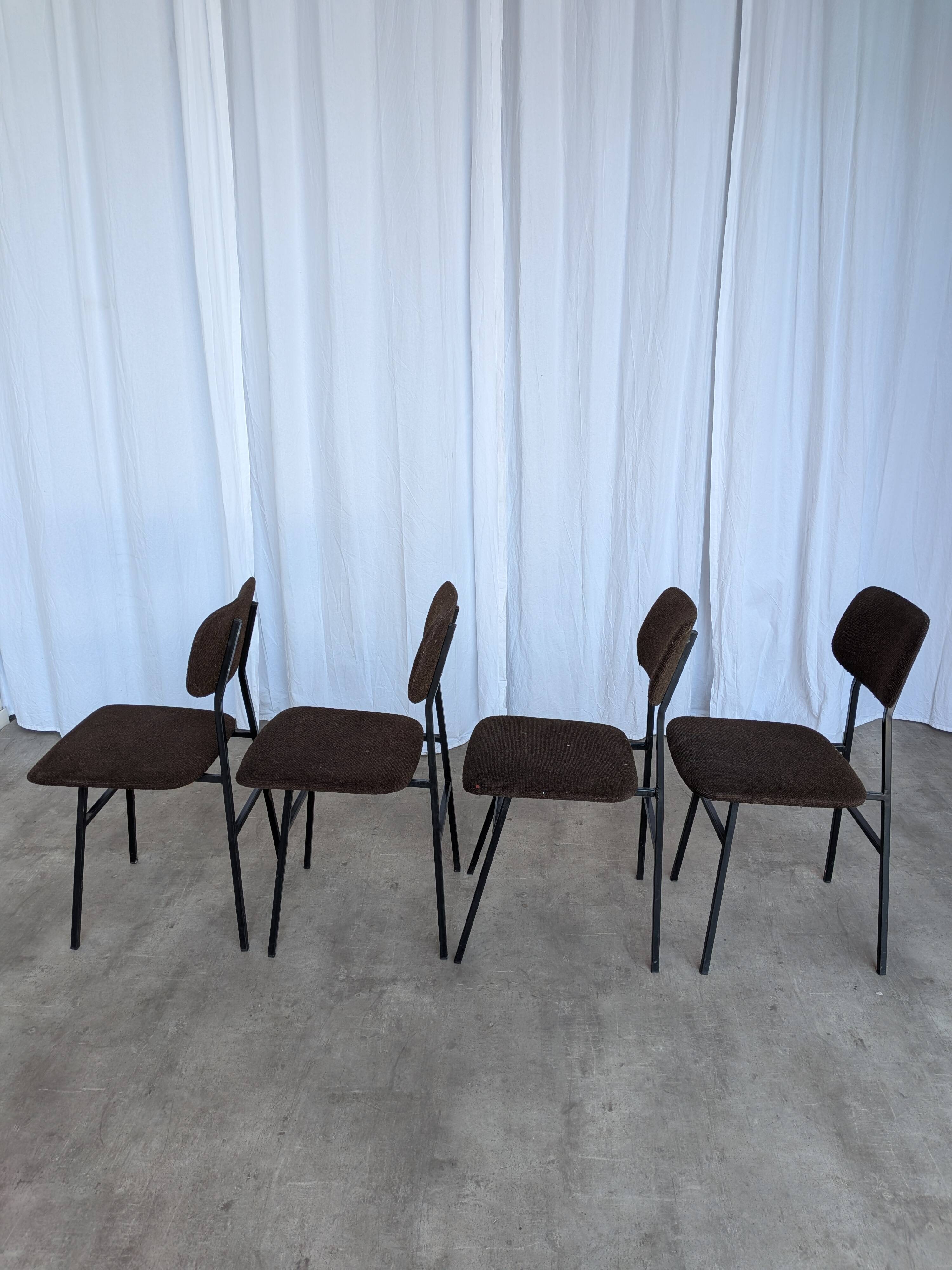 Chaises de salle à manger STOL Kamnik vintage (ensemble de 4) : tissu marron rétro des années 1970
