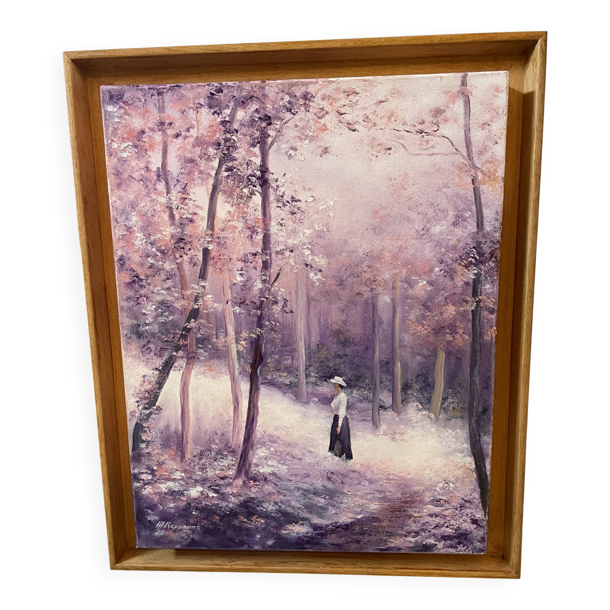Animated landscape painting oil on canvas signed