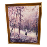 Animated landscape painting oil on canvas signed