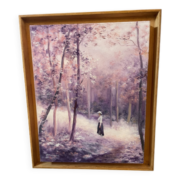 Peinture paysage animé huile sur toile signée