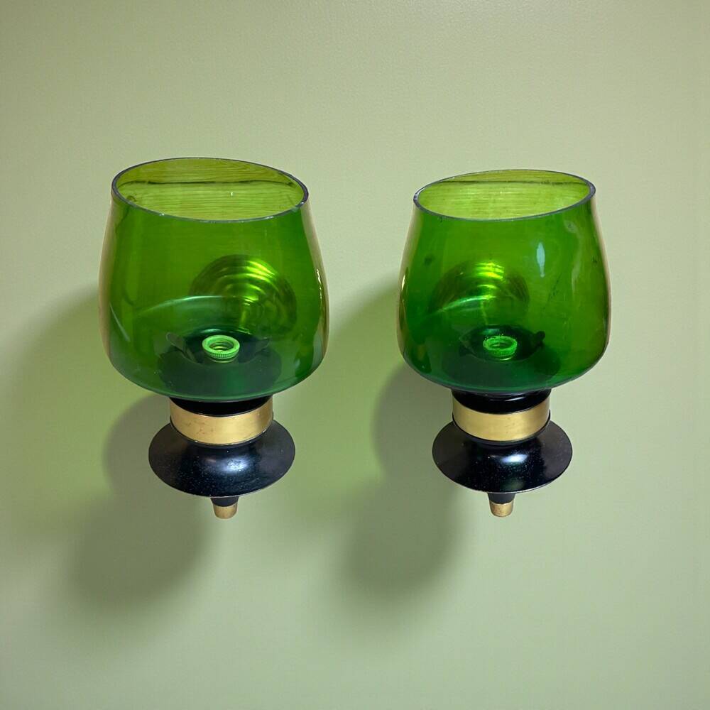 Pair Rustic green glass wall sconce lamps