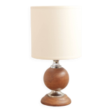 Wooden and silver metal lamp, off-white lampshade, 1970s