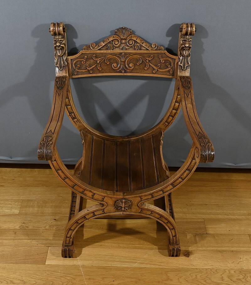 Dagobert Walnut Armchair, Medieval Style – Late 19th Century