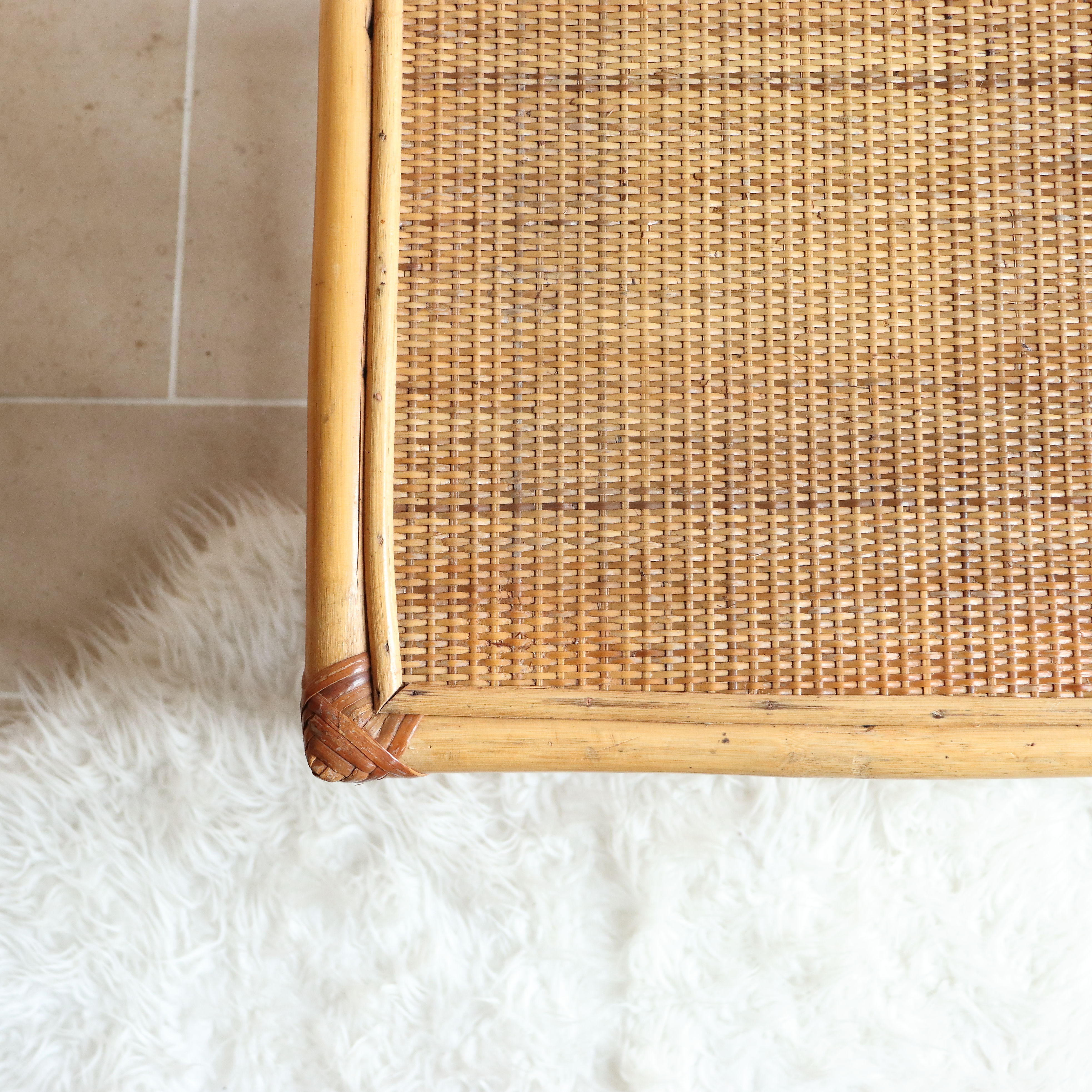 Vintage square rattan side coffee table