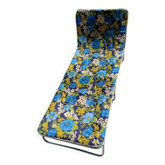 Multi-position deckchair in floral fabric, 1960-1970