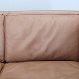 Canapé 3 places danois des années 1970 en cuir marron avec structure en hêtre