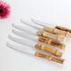 Service of 6 cheese knives, stainless blade and real rattan handle, vintage