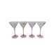 Set of 4 Luminarc Cocktail glasses with pink stems, original label from 1980.
