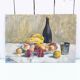 Still life painting fruit basket cider gouache