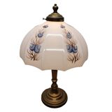 Vintage Brass Lamp With White Opaline Shade