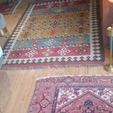 Kazakh oriental rug, vintage kilim from the 1930s. Handcrafted work.