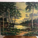 Oil on canvas countryside landscape