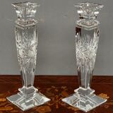 Pair of hand-cut solid crystal candle holders.