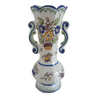 Vase vintage en faïence de Moustiers motif floral