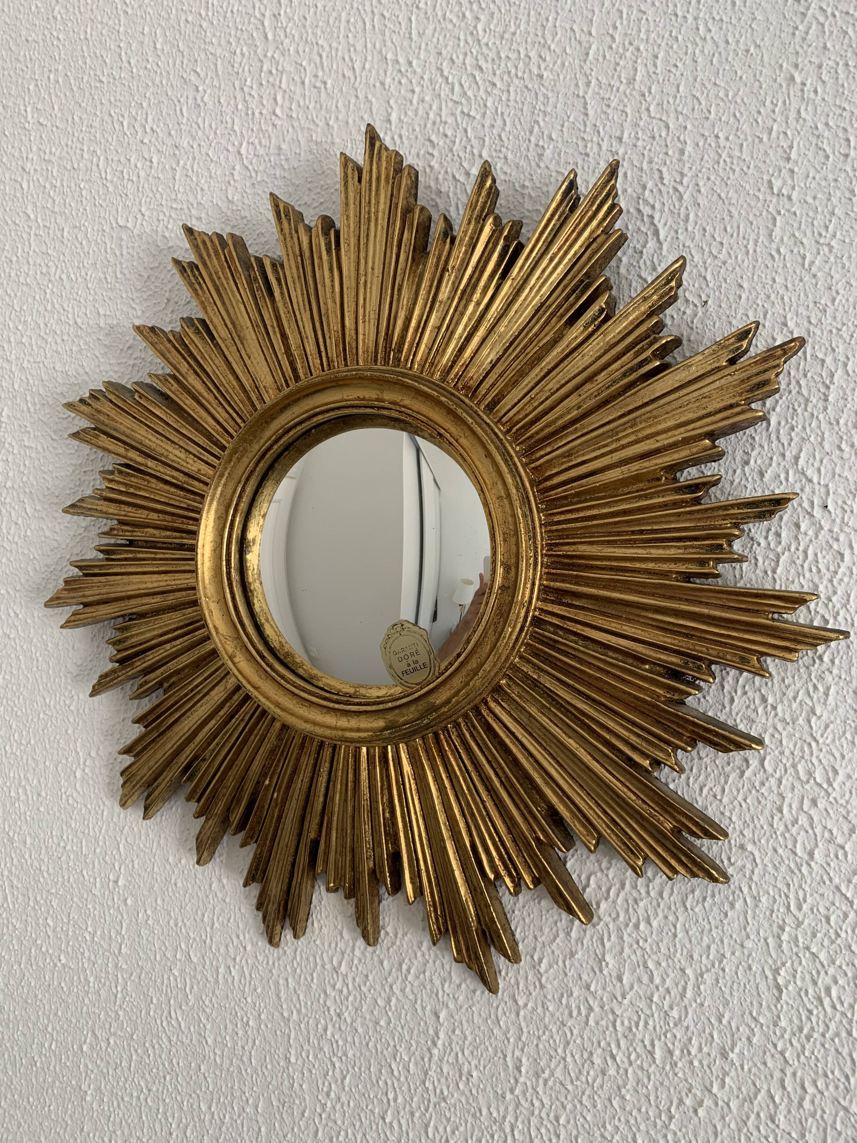 Vintage mirror 1960 witch's eye sun gold leaf - 43 cm