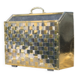 Vintage magazine rack, two-tone woven brass magazine rack, book storage