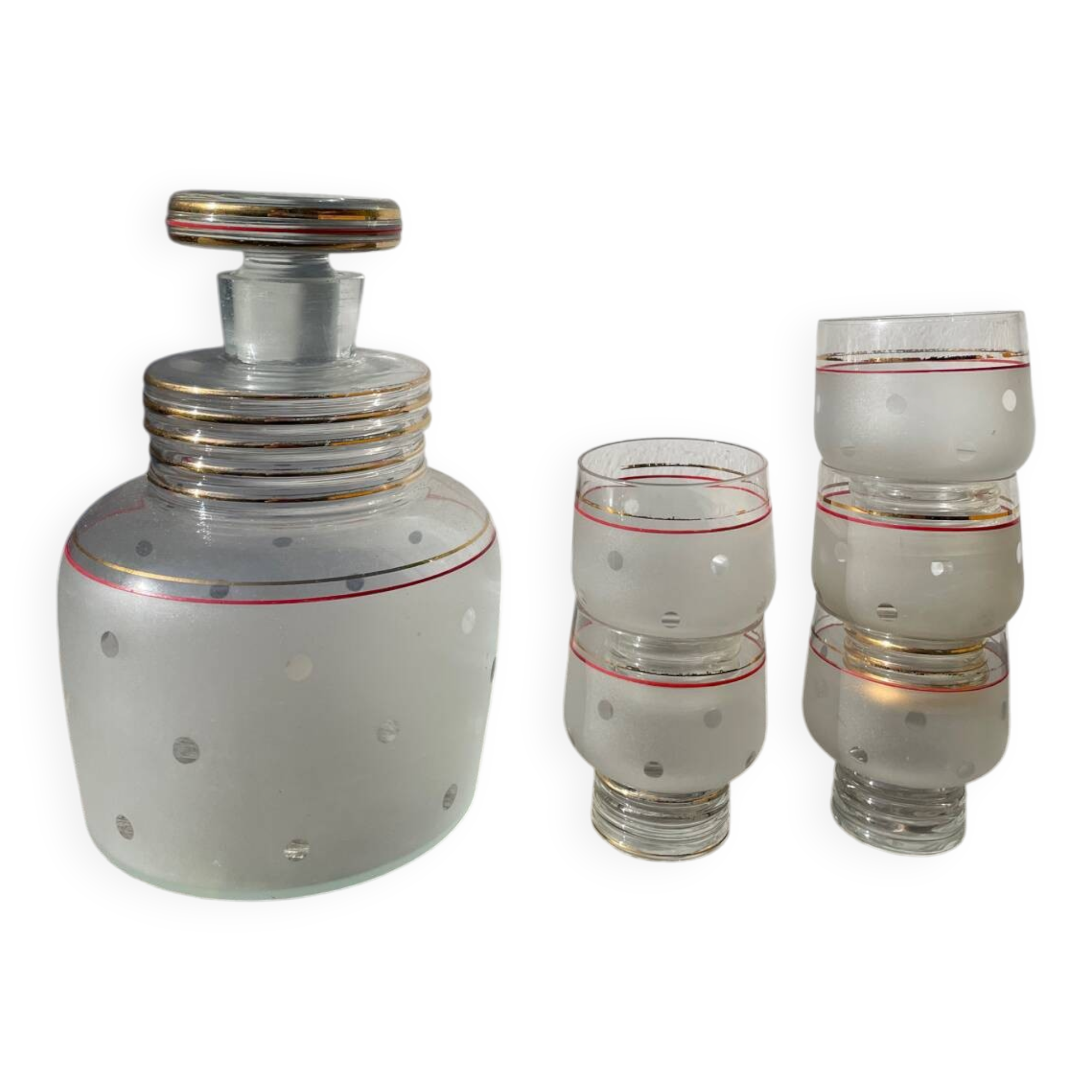 Carafe à liqueur en verre 1950 à pois signé art deco Tchécoslovaquie