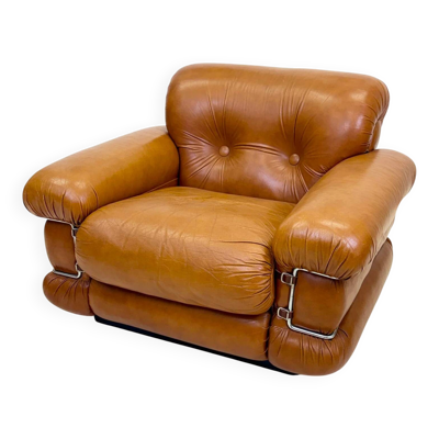 Fauteuil « Pompon » cuir, Italie 1970s