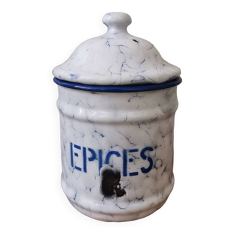 Vintage metal spice box enamelled blue and white