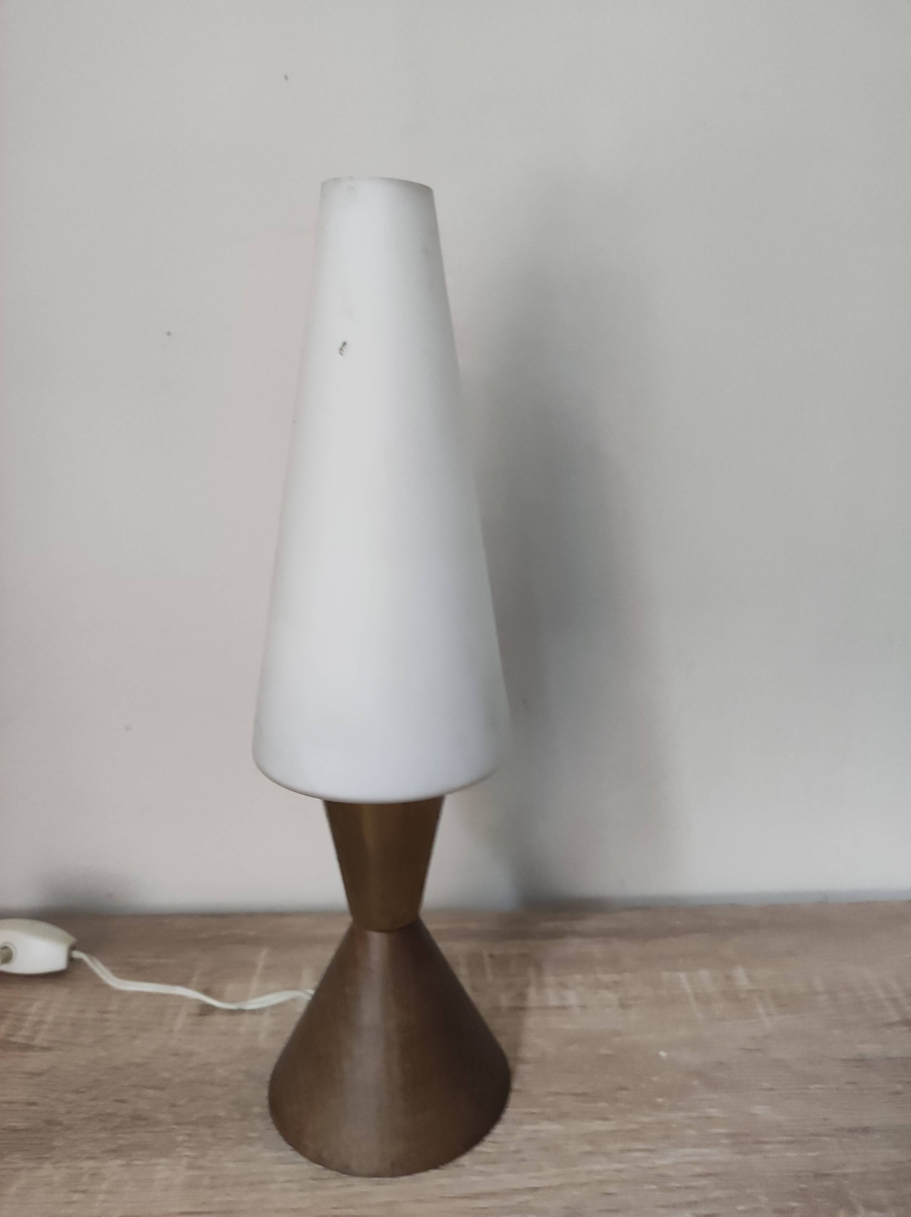 Night light diabolo teak brass opaline Philips Scandinavian design