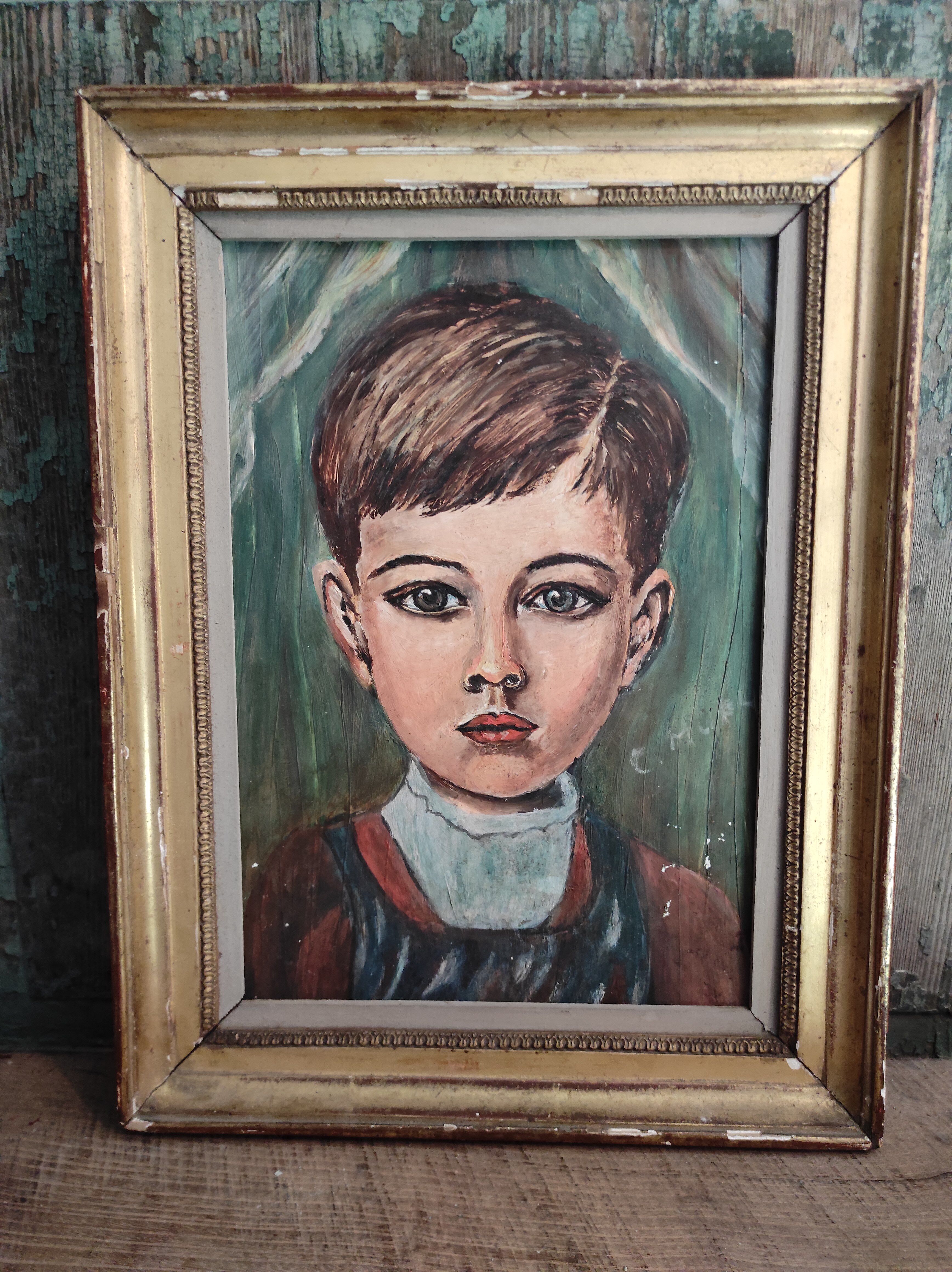 French vintage oil portrait of a boy, signed C. Mury