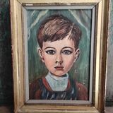 Portrait à l’huile vintage français d’un garçon, signé C. Mury
