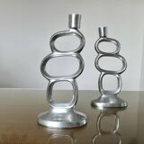 Pair of 1980 aluminum "circle" candlesticks