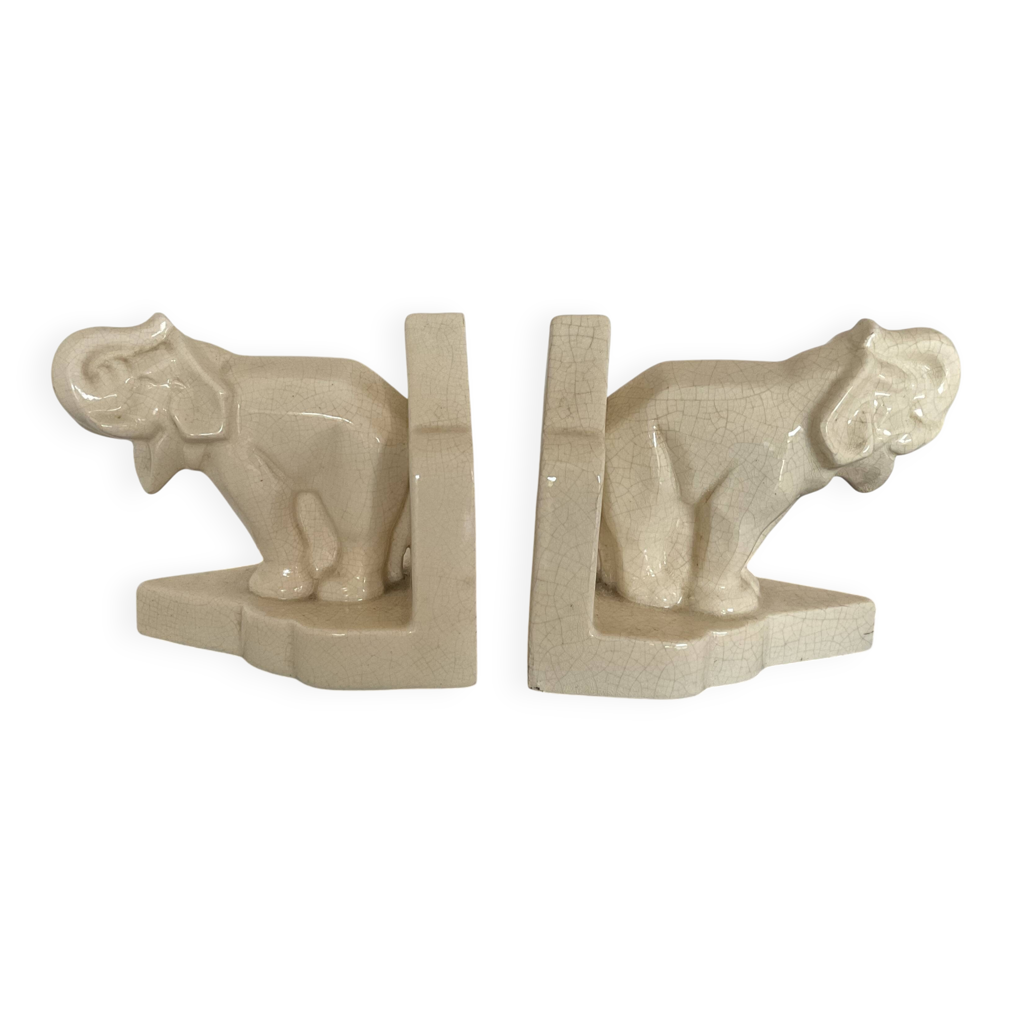 Pair of cracked earthenware bookends. ART DECO