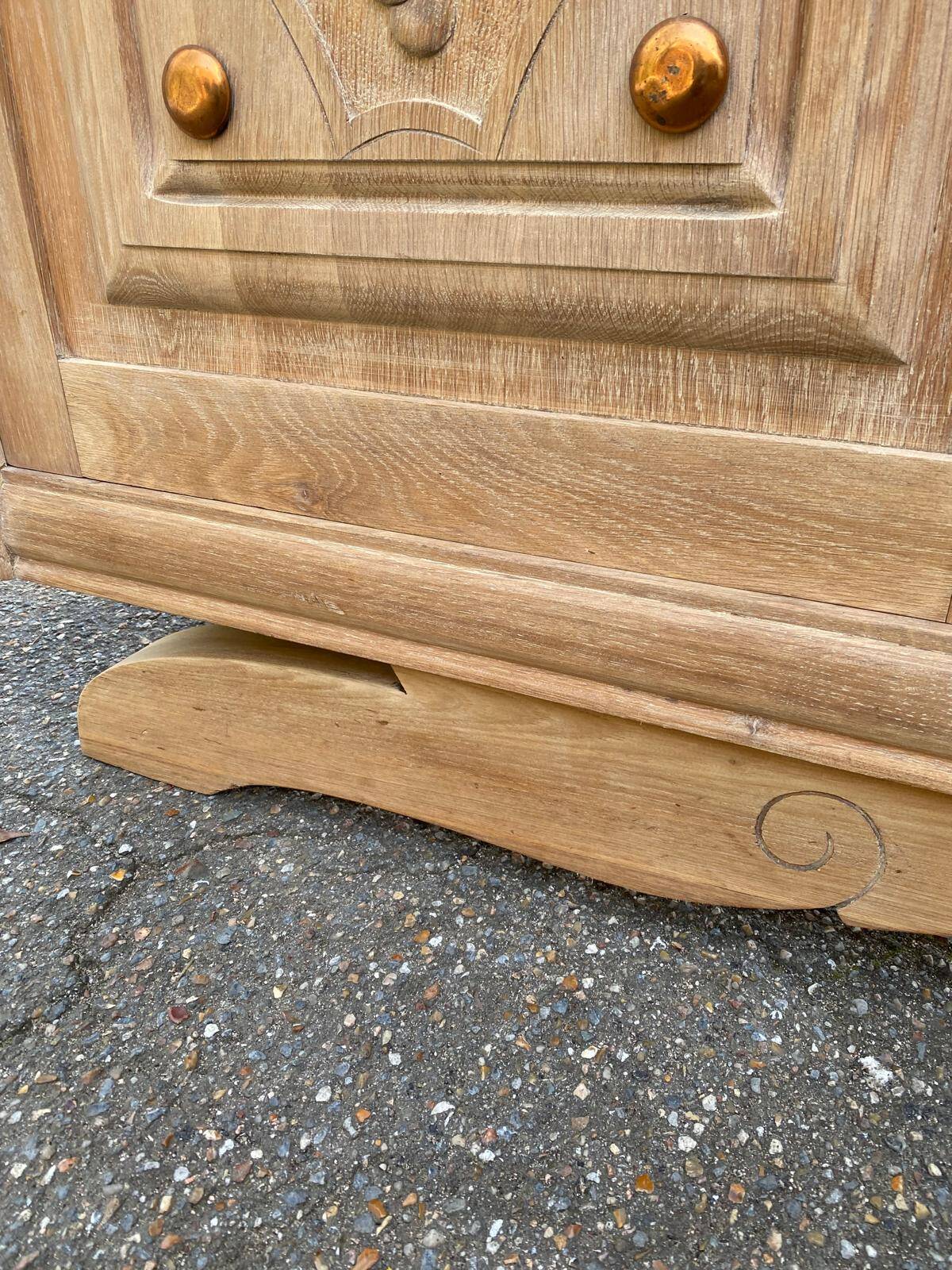 Renovated art deco sideboard in solid raw oak and gray marble 186cm