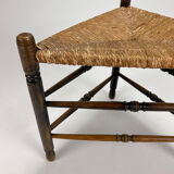 Solid oak and wicker triangular stool, 1950s
