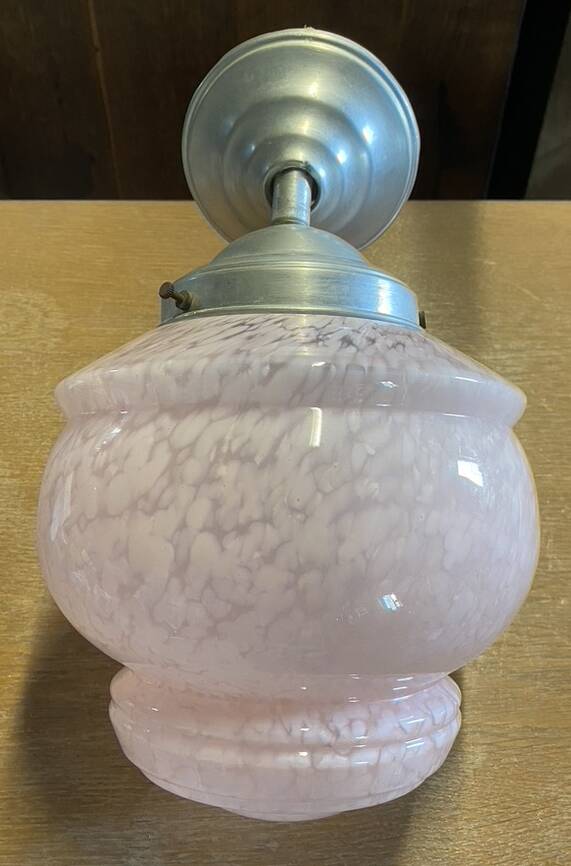 Art Deco globe pendant light, Clichy glass, pale pink, early 20th century.