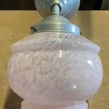 Art Deco globe pendant light, Clichy glass, pale pink, early 20th century.