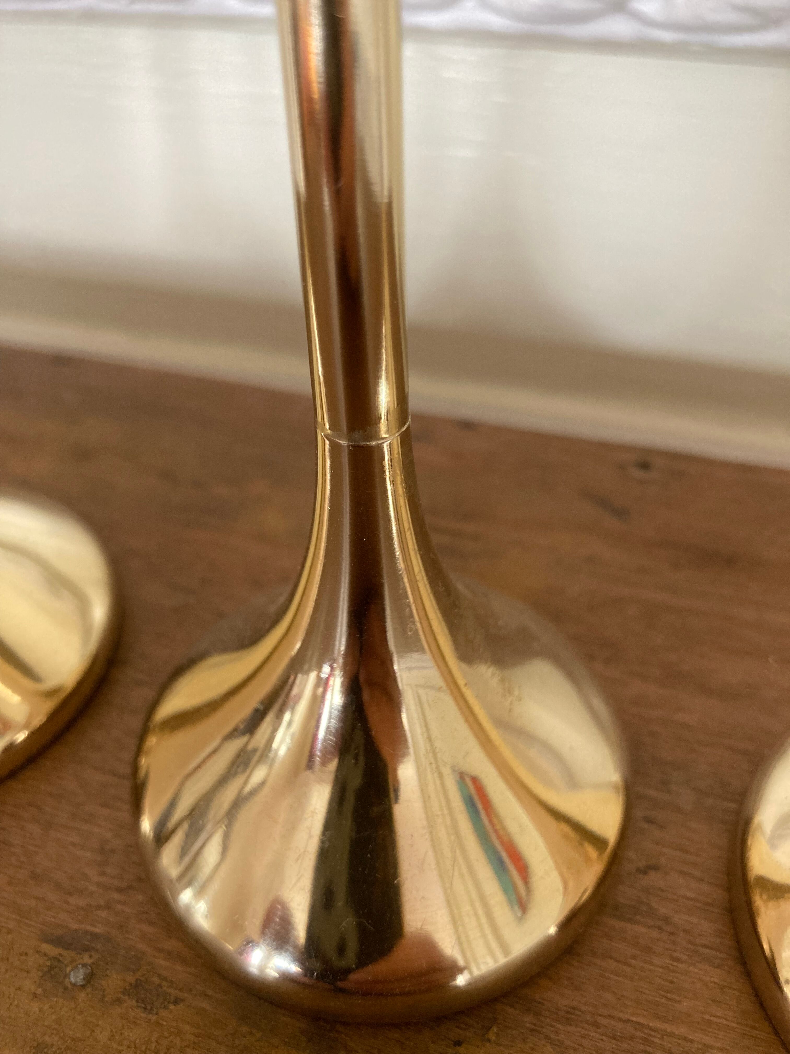 Set of 3 scandinavian brass candle holders