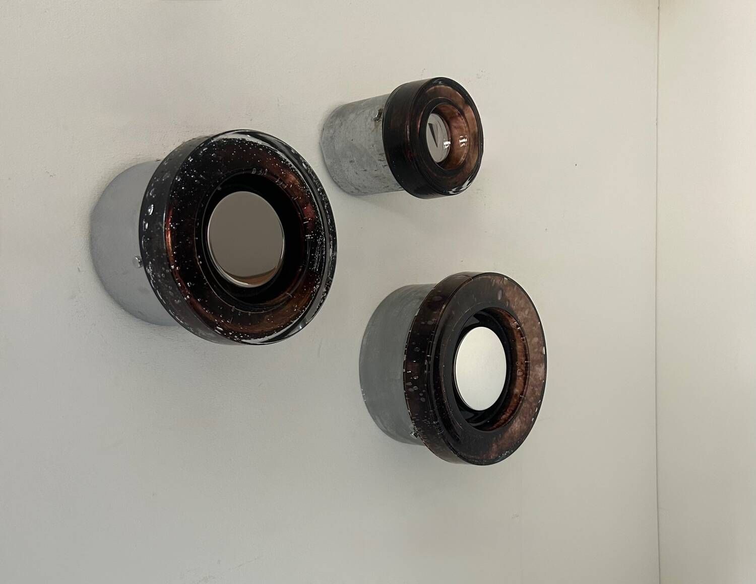 Set of 3 vintage Limburg wall lights, chrome and bubbled glass, Germany 1960