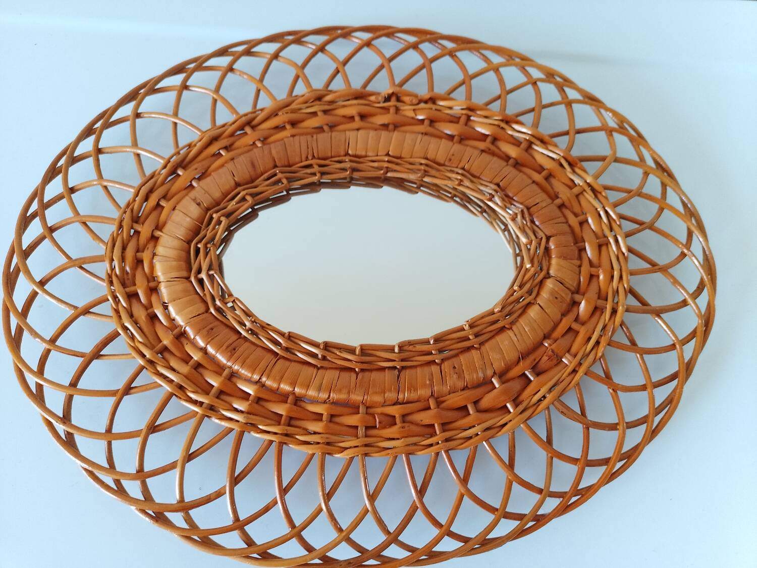 Woven rattan mirror