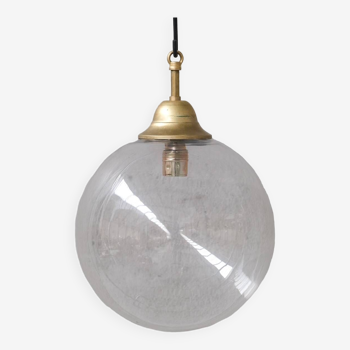 Clear italian mid-century glass and brass pendant light