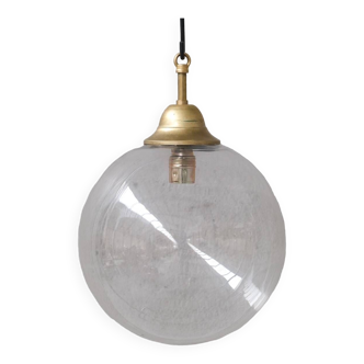 Clear italian mid-century glass and brass pendant light