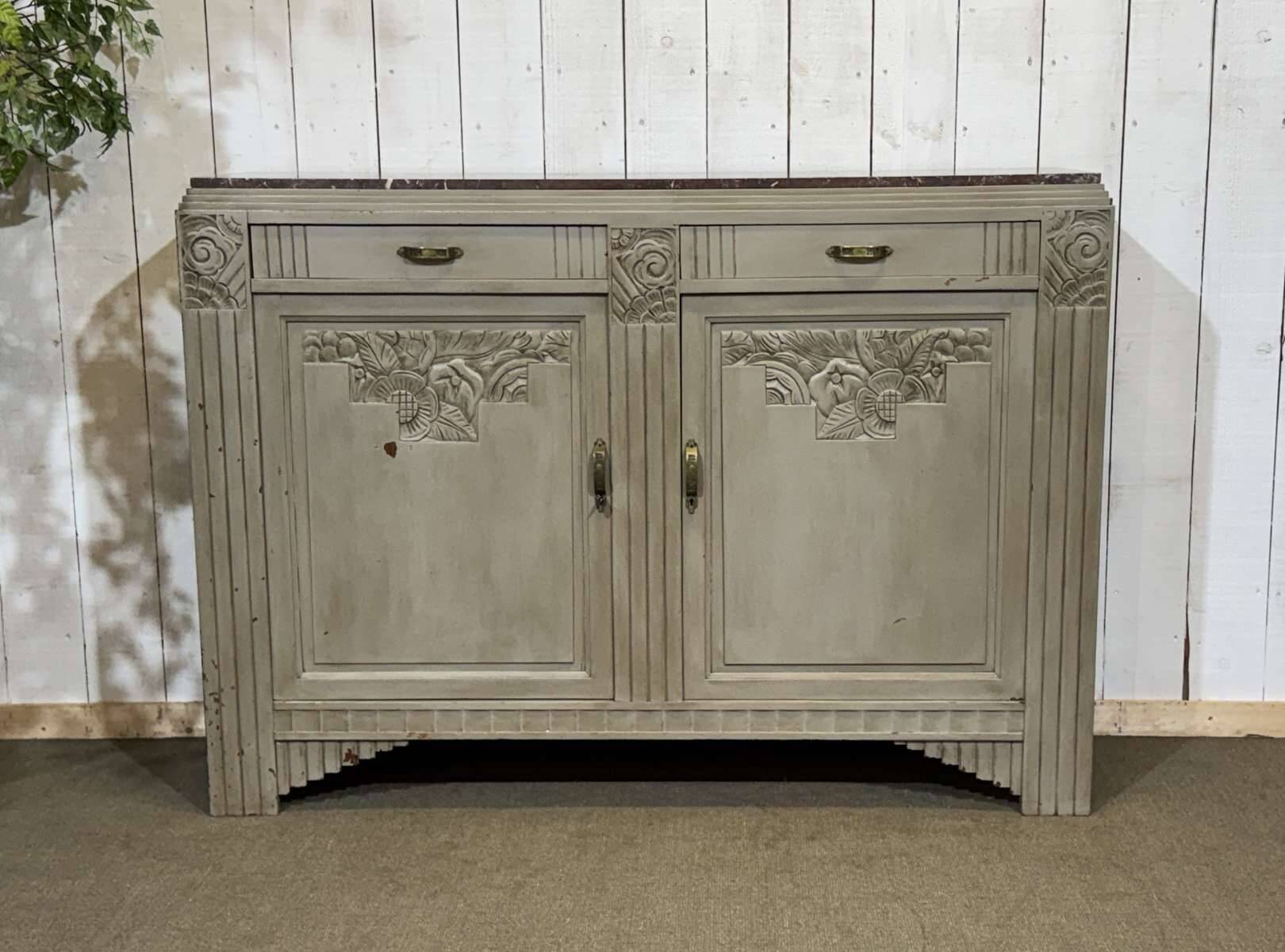 Art Deco sideboard in walnut, oak and marble top.