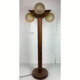 Midcentury brutalist oak floor lamp with 4 spheres, 1970s  by Temde Leuchten