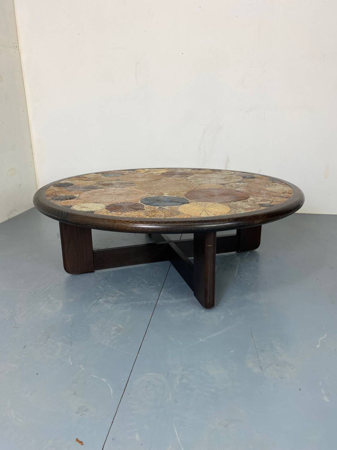 Round Ceramic and Oak Coffee Table by Tue Poulsen for Haslev Møbelsnedkeri, Denmark, 1963