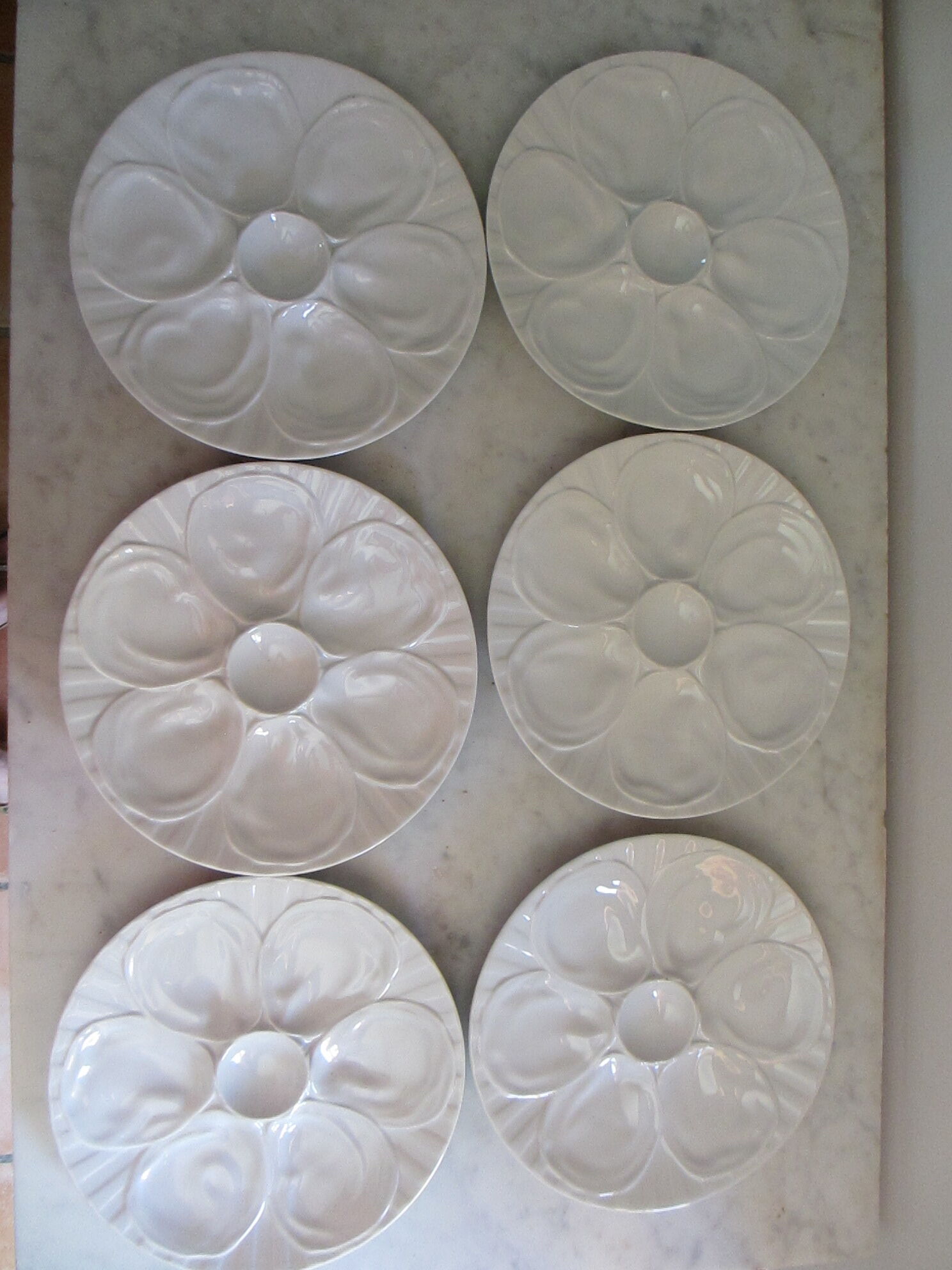 6 white porcelain oyster plates from the pillivuyt manufacture