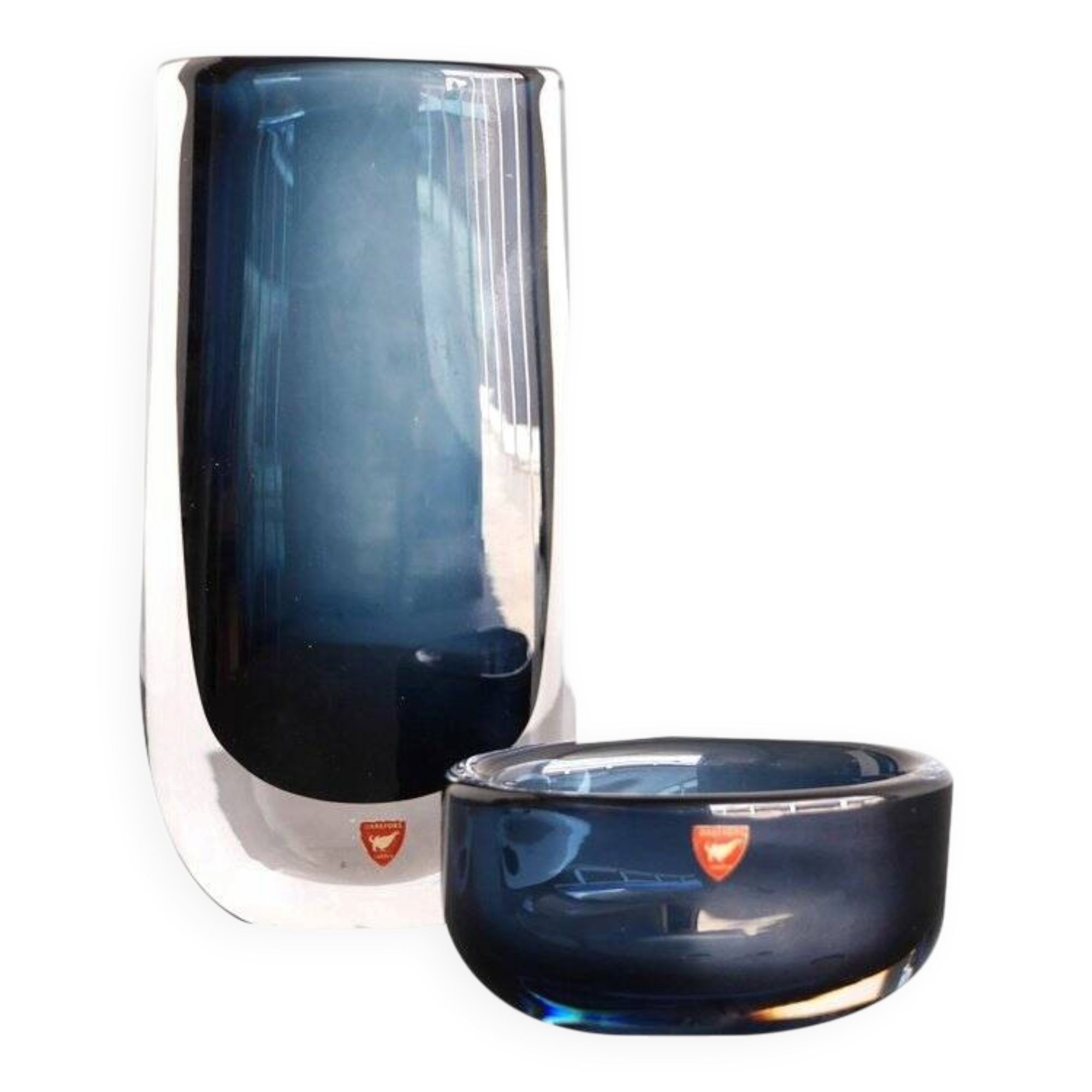 Vase et coupelle en verre par Landberg pour Orrefors