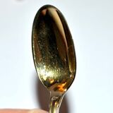 Precious set of 6 teaspoons and its sugar tongs in SOLID SILVER plated Gold Vermeil 19th s