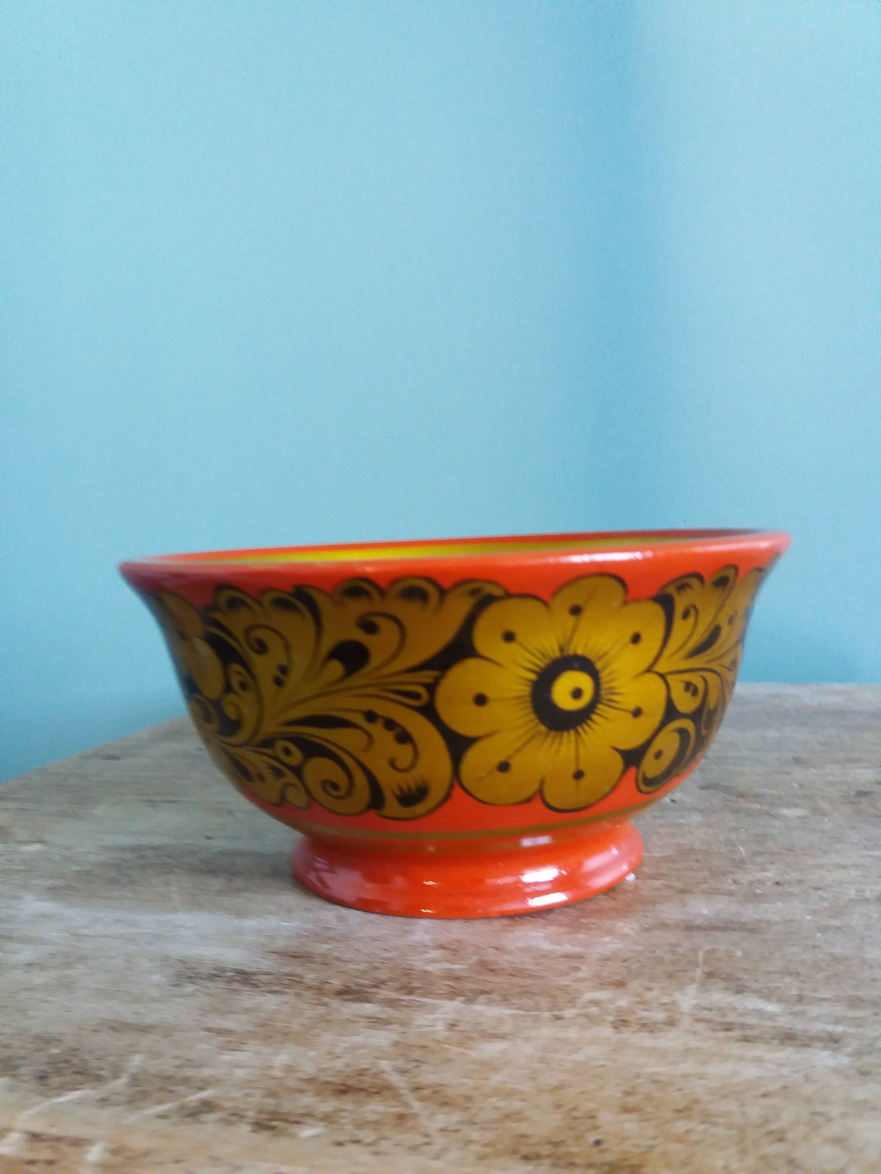 Khokhloma Russian handicraft painted wooden bowls