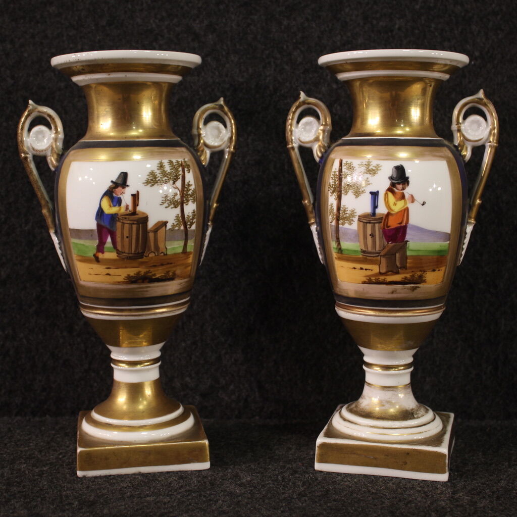 Pair of French XIXth century hand painted ceramic vases