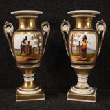 Pair of French XIXth century hand painted ceramic vases